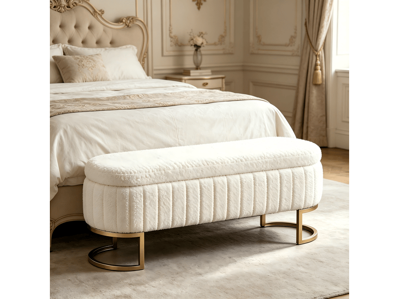  Banquette de lit en velours avec rangement 130 cm, pieds en métal doré, coffre pour chambre, entrée et salon  - Conforama B