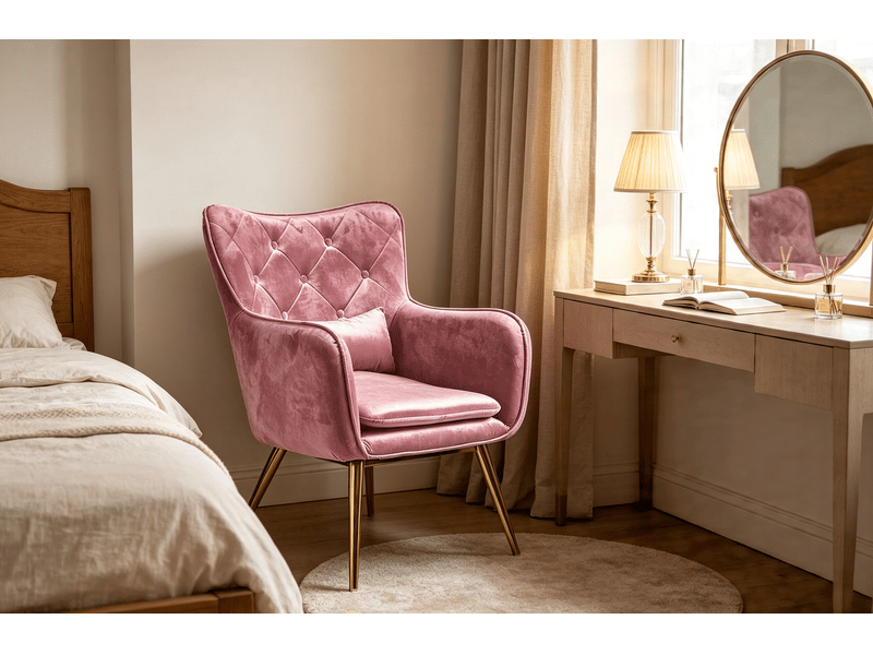  Fauteuil club (lot de 2) 68x92x70cm velours matelassé+métal -rose+doré,livré avec coussin complémentaire S3625984 - Conforama D