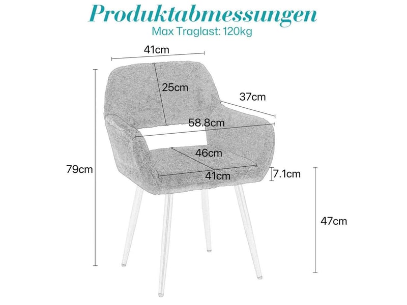  Chaise de salle à manger 59x46x79 cm noire en tissu peluche, accoudoirs et pieds en acier doré  - Conforama C