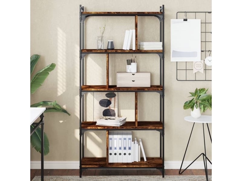  Bibliothèque 5 niveaux, armoire à livres chêne fumé 76x32x158cm bois d'ingénierie  - Conforama B
