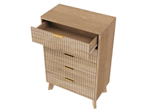 Commode chambre 5 tiroirs, commode bois, meuble de rangement, 73x40x108 cm, grande capacité et anti-basculement, chêne clair