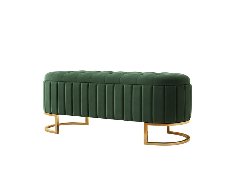  Banc coffre de rangement en velours vert 120 x 39.9 x 43 cm  - Conforama A