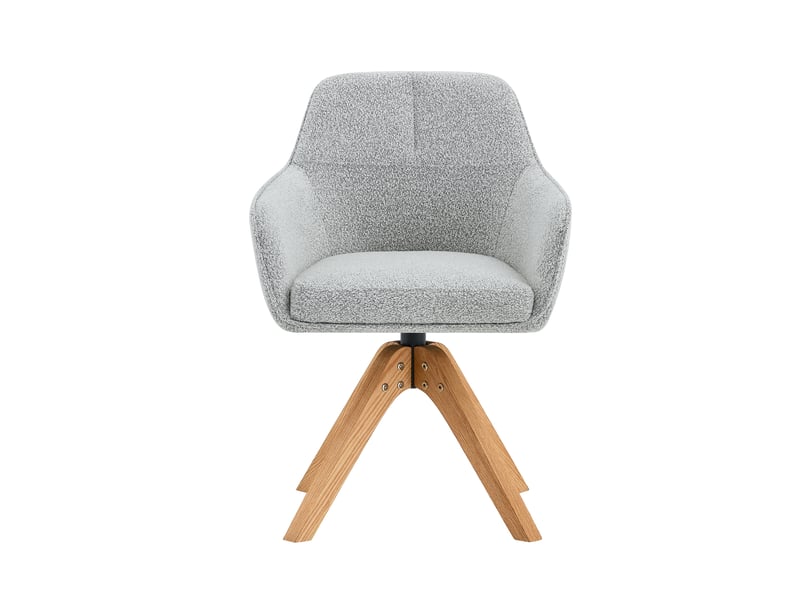 Chaise de salle à manger pivotante à 360° avec accoudoirs et dossier ergonomique en tissu gris, bois massif - Conforama A