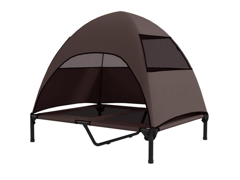  Lit surélevé avec toit amovible chats et chiens 91 x 76 x 90 cm – café – aéré et facile à transporter  - Conforama A
