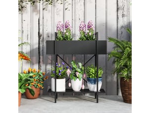 Support plantes 2 niveaux 60x25x70 cm – noir – métal avec drainage et rangement extérieur intérieur