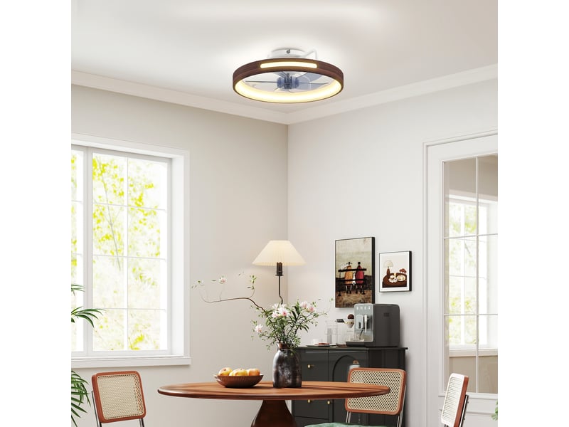  Ventilateur de plafond avec éclairage led, moteur cc 40 w, réversible, télécommande, 6 vitesses, 3 couleurs, minuterie, teck  - Conforama D