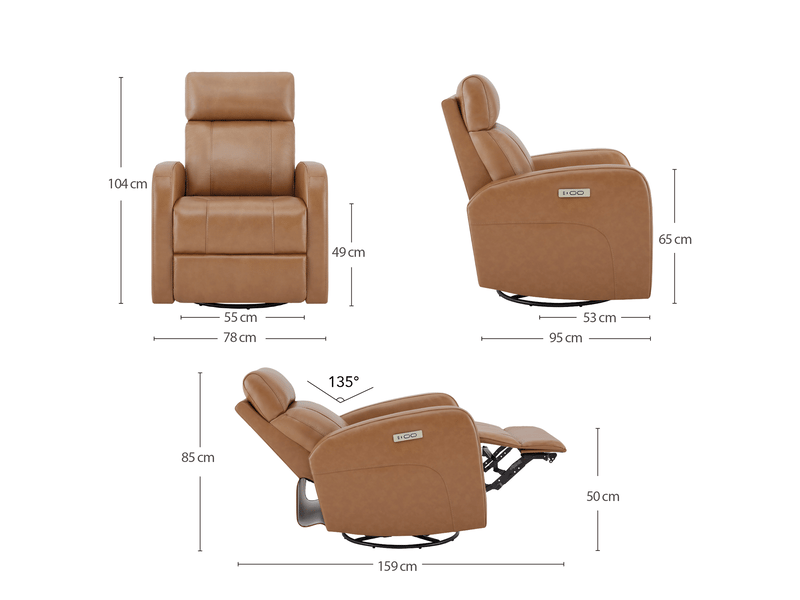 Fauteuil relax électrique pivotant 270° – cuir véritable pleine fleur premium – usbusb-c - Conforama C