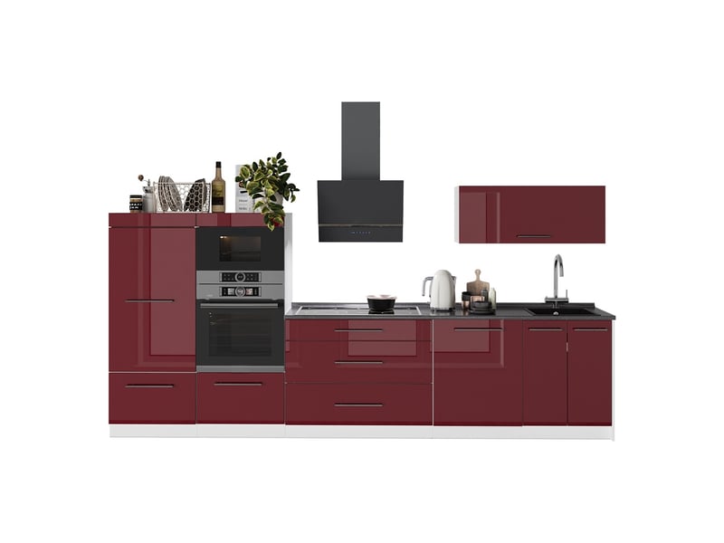 Vicco cuisine, rouge bordeaux haute brillanceblanc, 340cm, pt anthracite - Conforama E