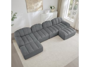 Canapé d'angle, canapé modulable – 4 places, en tissu, assise profonde, forme u, gris, mousse haute densité