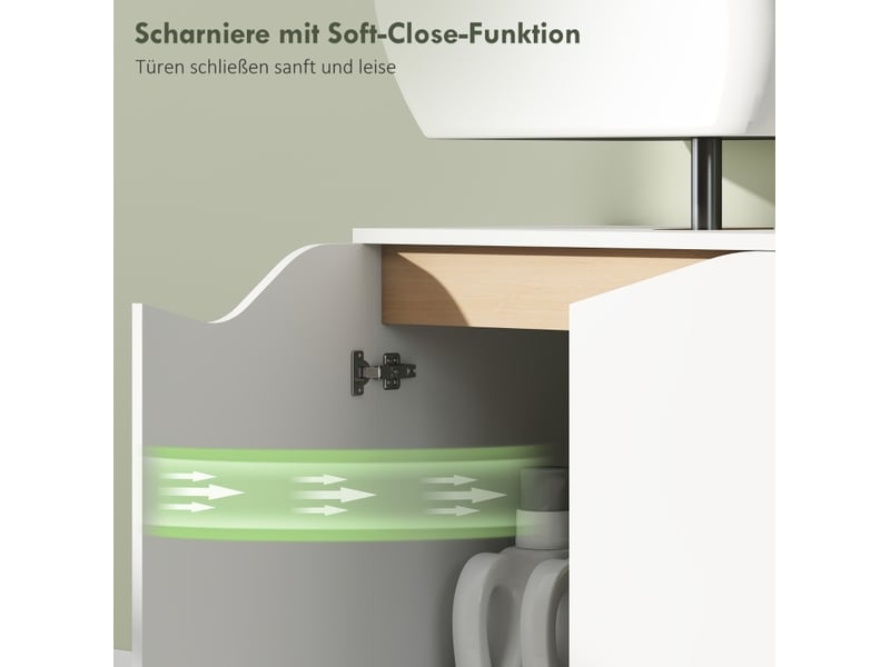  Meuble sous vasque 2 portes à fermeture douce avec rangement discret pour salle de bain blanc 60 × 35 × 57,9 cm  - Conforama E