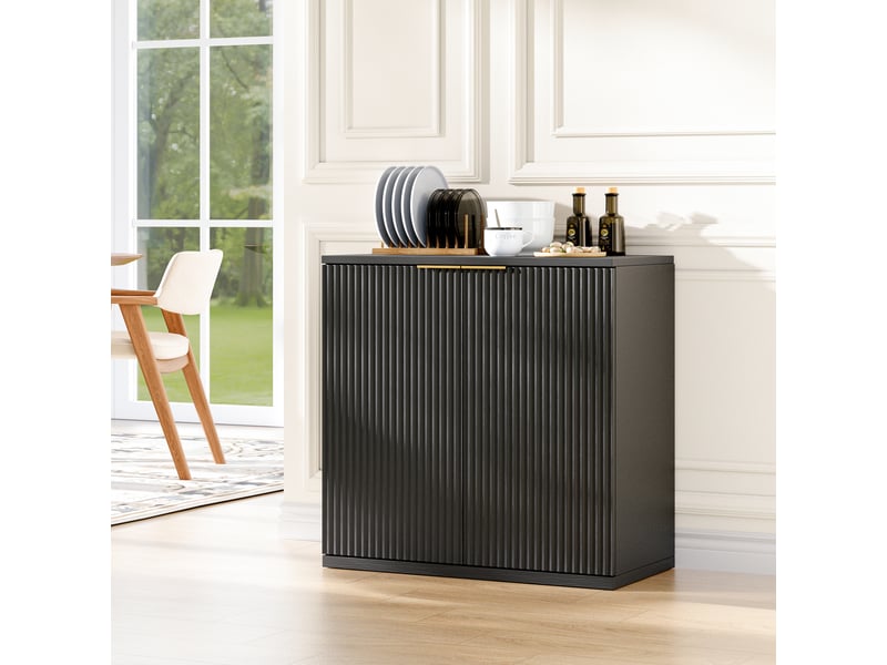 Meuble rangement noir à front plissé - poignée métal - 80x40x80 cm - salonchambre  - Conforama C
