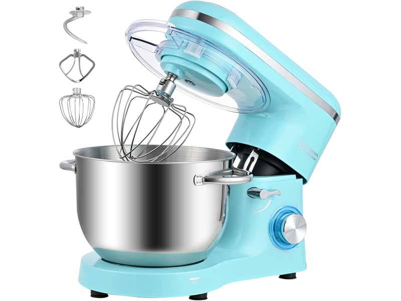  Robot pâtissier 1400w, bol 6,2l en acier inoxydable, 6 vitesses, fouet, crochet et batteur inclus, pour pâtisserie et boulangerie (bleu)  - Conforama A