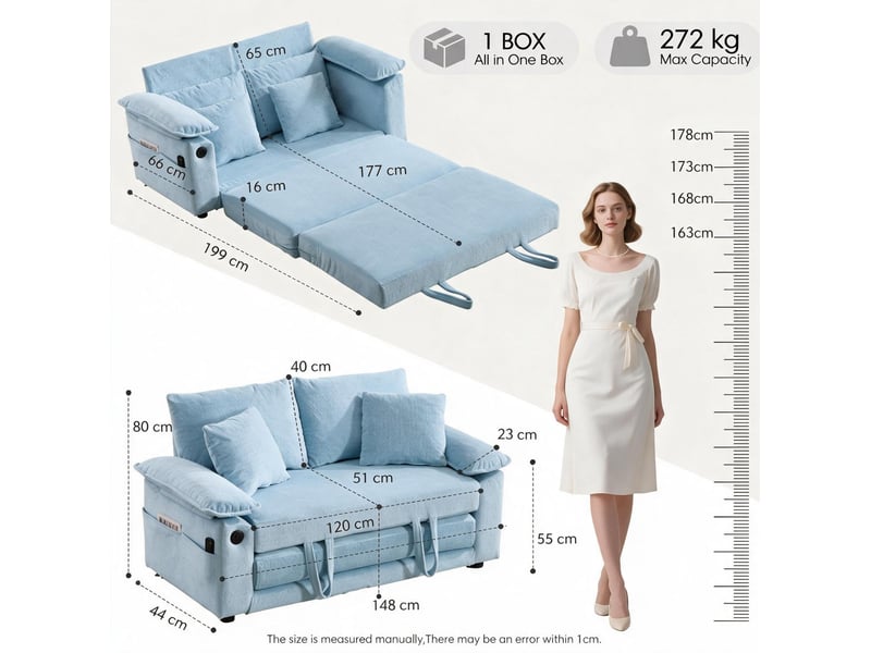  Fauteuil d'appoint avec coussin cervical et lombaire, design moderne pour salon et bureau, en chenille, bleu  - Conforama D