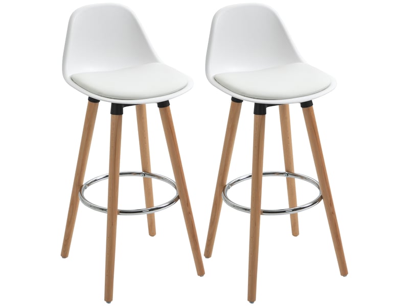  Ensemble de 2 tabourets de bar, design scandinave, avec repose-pieds, 43 cm x 43 cm x 91 cm, naturel et blanc  - Conforama B