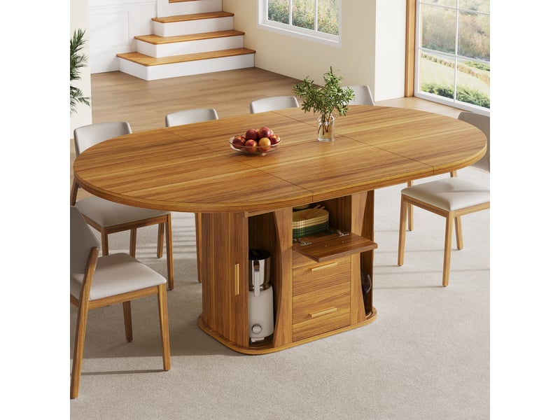 Table de salle à manger extensible avec plateau coulissant en mdf pour salle à manger 118–158×118×77 cm noyer - Conforama B