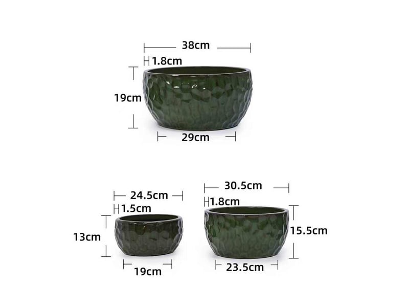 Lot de 3 pots de fleurs en céramique émaillée vert antique avec trous de drainage, pour intérieur et extérieur - Conforama C