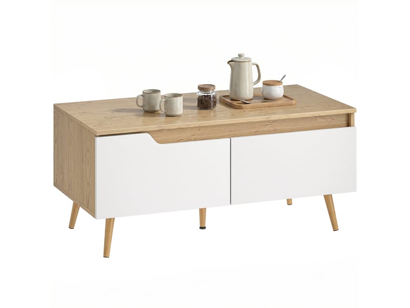  Table basse rectangulaire avec 2 tiroirs coloris chêne et blanc 100 x 50 x 46 cm  - Conforama A