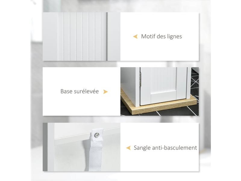  Meuble de salle de bain support papier toilette avec placard et étagères réglables blanc 20 x 20 x 80 cm  - Conforama R