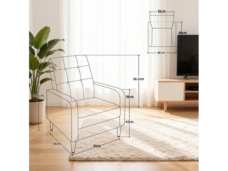  Fauteuil de lecture en lin beige avec dossier haut et accoudoirs  - Conforama E