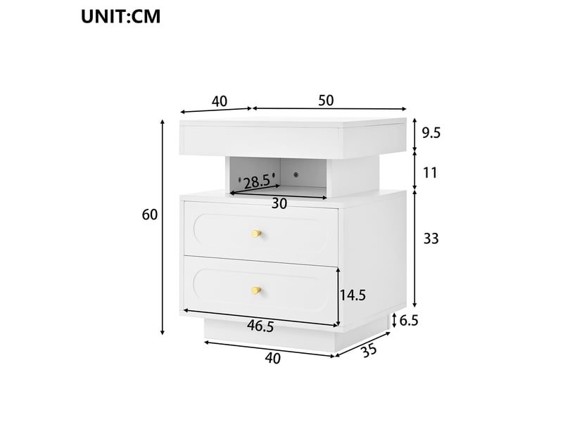  Table de chevet led avec 2 tiroirs et niche ouverte blanc cravdom  - Conforama E