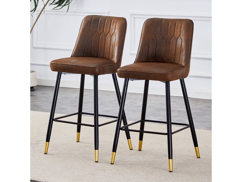 Lot de 2 tabourets de bar marron hauteur 100 cm avec dossier et repose-pieds pour îlot de cuisine - Conforama B