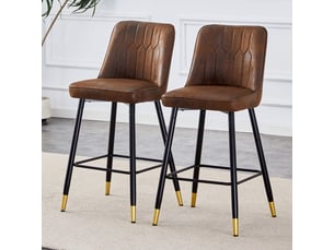 Lot de 2 tabourets de bar marron hauteur 100 cm avec dossier et repose-pieds pour îlot de cuisine