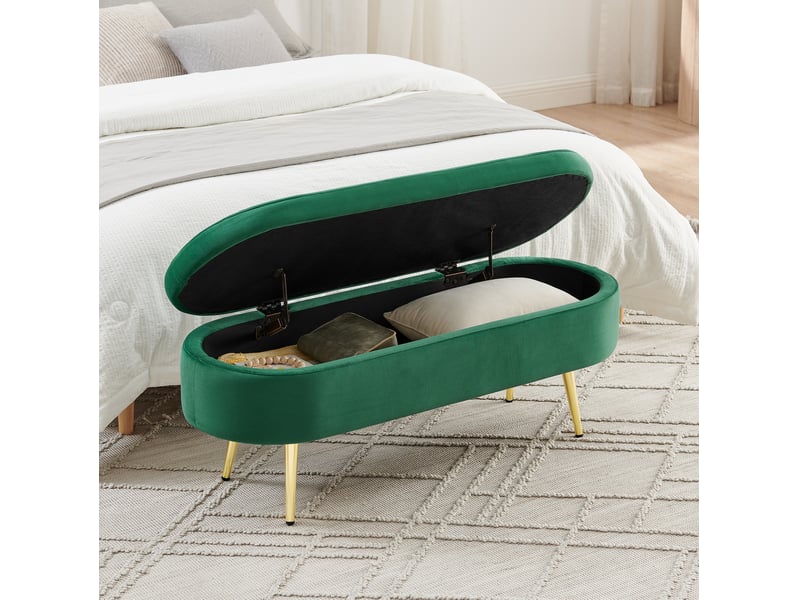  Banquette de rangement 110x40x42 cm vert foncé en velours, coffre 20 l avec couvercle hydraulique  - Conforama B