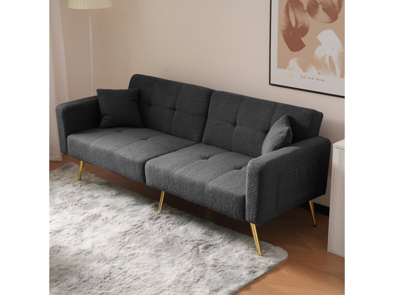  Canapé 2 places, avec couchage d'appoint, avec rangement intégré, avec rembourrage mousse, coloris gris antique, l175 x p64 x h72 cm  - Conforama D