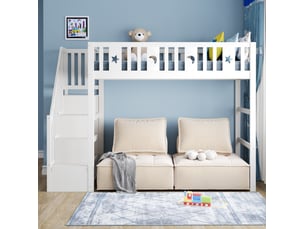 Lit mezzanine enfant 90x200 cm – blanc – escalier, étagères et espace de jeu intégré - sans matelas