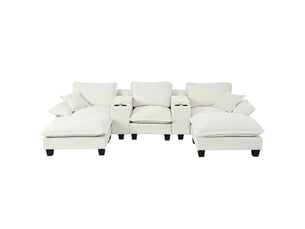 Canapé panoramique en u avec usb, rangement et porte-gobelets - chenille beige 323 × 151 × 90 cm