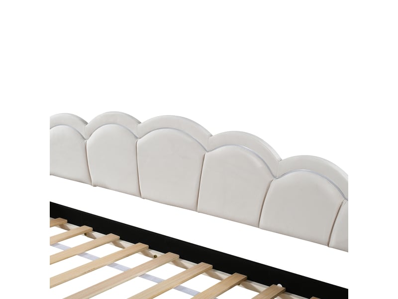  Lit gigogne 90x200 avec éclairage led, lit banquette velours beige pour chambre d'amis  - Conforama W
