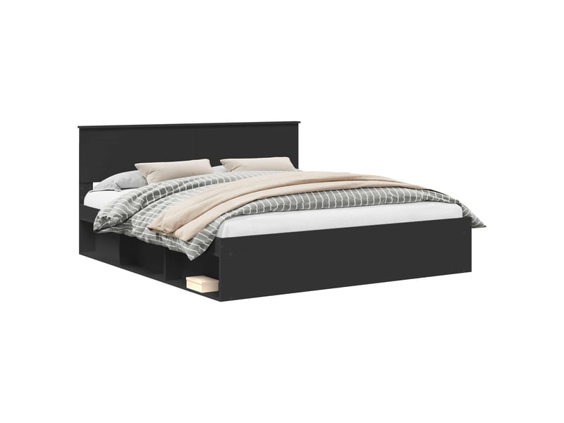 Lit double- lit adulte - cadre de lit noir 200 x 200 cm bois d'ingénierie - Conforama A