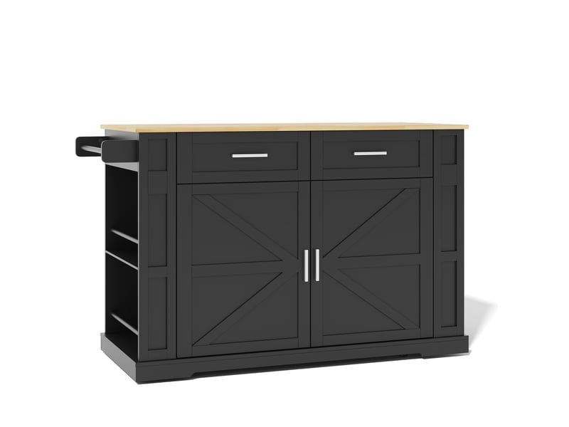  Îlot de cuisine à roulettes plateau extensible 2 tiroirs noir et chêne 130x50x93 cm N635P4044192021S - Conforama B