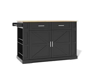 Îlot de cuisine à roulettes plateau extensible 2 tiroirs noir et chêne 130x50x93 cm