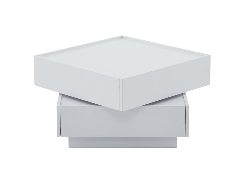  Table basse rotative 60x60x38cm, table carré avec 2 tiroirs, meuble salon, panneau de particules, blanc  - Conforama A
