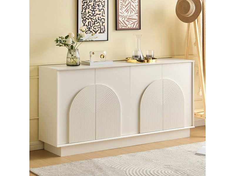 Buffet, 160 x 38 x 80 cm, meuble de rangement à 4 portes, structure en mdf avec finition mate, blanc - Conforama D