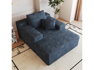 Fauteuil 1 places - 115x159cm - chaiselongue modulaire en velours assise profonde, mousse haute résilience sans montage - bleu