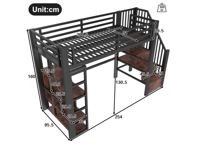  Lit mezzanine 90x200 cm coloris noir led métal lit enfant noir - Conforama C