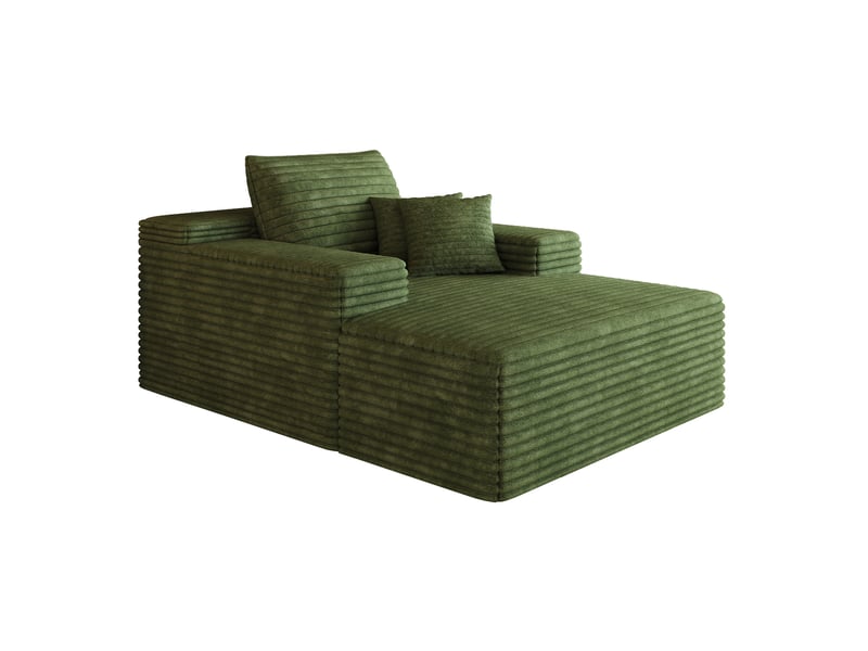  Méridienne 1 place à assise profonde avec coussin et mousse, sans montage en velours côtelé vert, 115 × 159 cm  - Conforama A