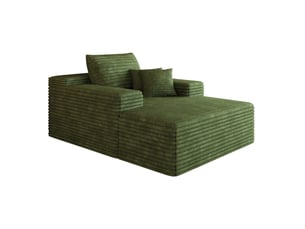Méridienne 1 place à assise profonde avec coussin et mousse, sans montage en velours côtelé vert, 115 × 159 cm