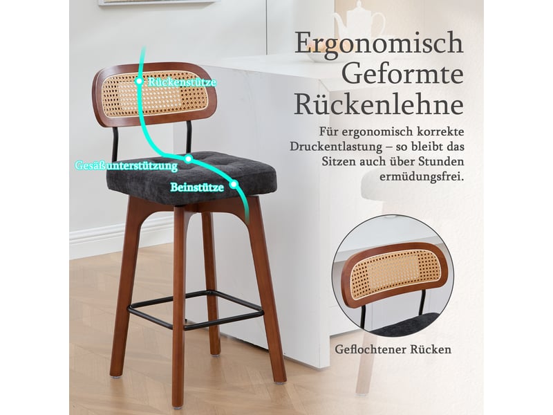 Fauteuil de salon - ensemble de 2 tabourets de bar pivotants à 360°, tabourets de bar de cuisine et de petit-déjeuner, noir - Conforama C