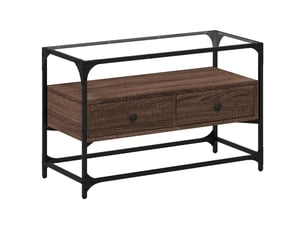 Meuble tv - banc tv - meuble de rangement avec dessus en verre chêne marron bois d'ingénierie