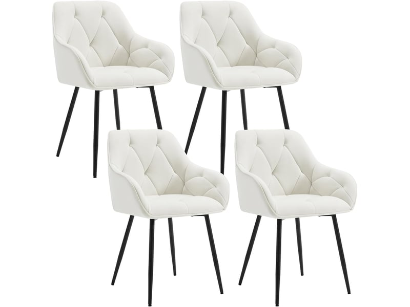 Lot De 4 Chaises De Salle à Manger En Velours Blanc - Pieds Métal - Design Moderne