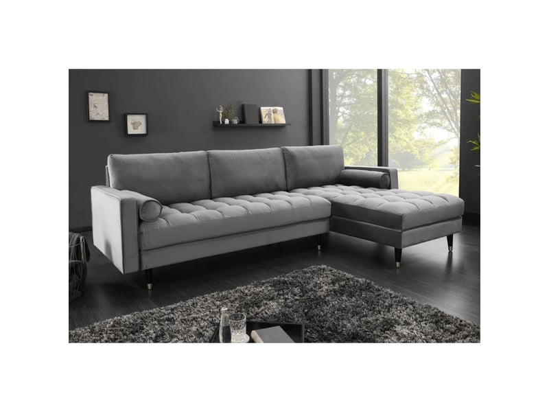 Canapé d'angle koliri gris – 4 places – angle droit – canapé design en velours capitonné et bois massif - Conforama E