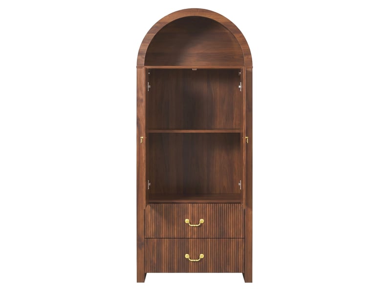  Buffet haut,76x38x180 cm,avec led,mdf et panneaux de particules,coloris noyer  - Conforama D