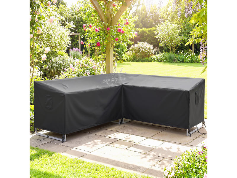 Housse protection mobilier jardin forme v 216×216×78 cm, tissu oxford 420d imperméable anti-uv résistante hiver, noire  - Conforama D