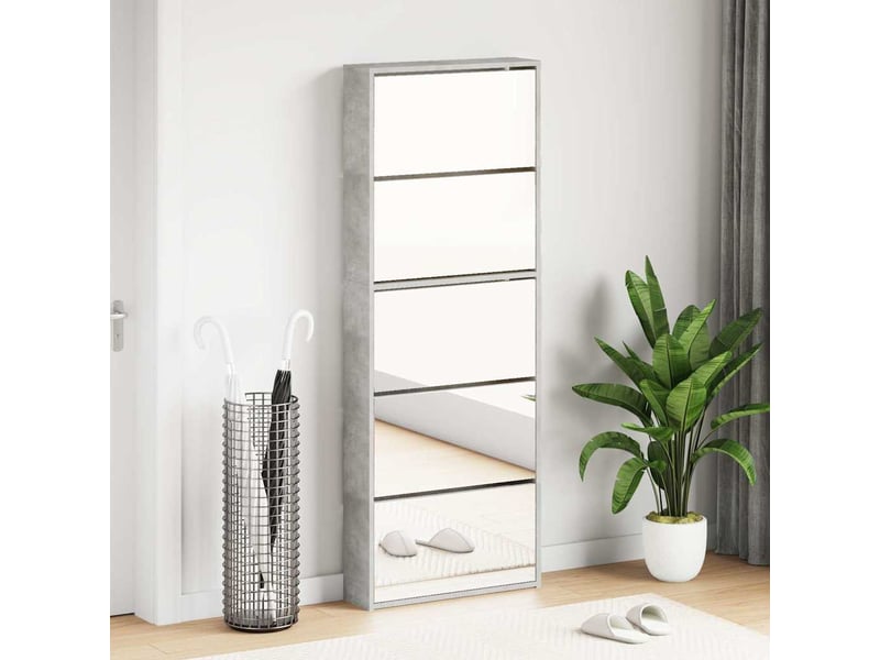  Meuble à chaussure, armoire à chaussures miroir 5 niveaux gris béton 63x17x169,5 cm  - Conforama B