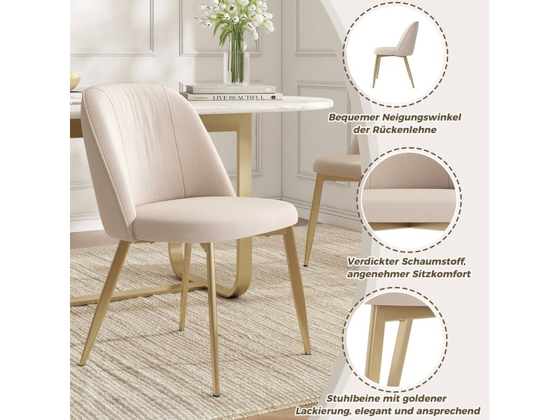  Lot de 2 chaises de salle à manger 50x53x80 cm modernes métal beige et doré  - Conforama D
