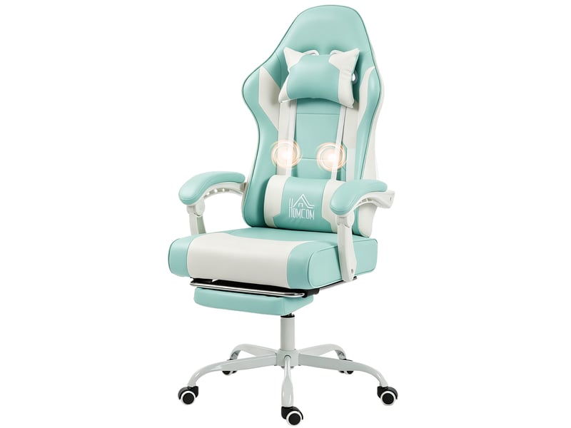 Chaise gaming avec massage lombaire, dossier inclinable 155° et repose-pieds rétractable bleu - Conforama B