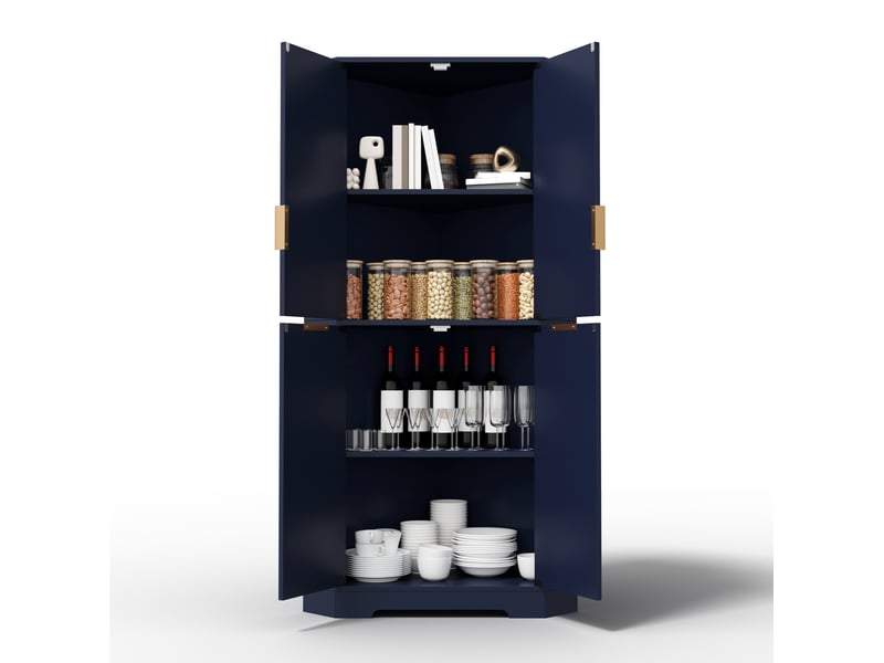  Meuble d'angle avec 4 portes et étagères réglables, design rainuré, pour cuisine, en mdf bleu, 60 × 60 × 172 cm  - Conforama A